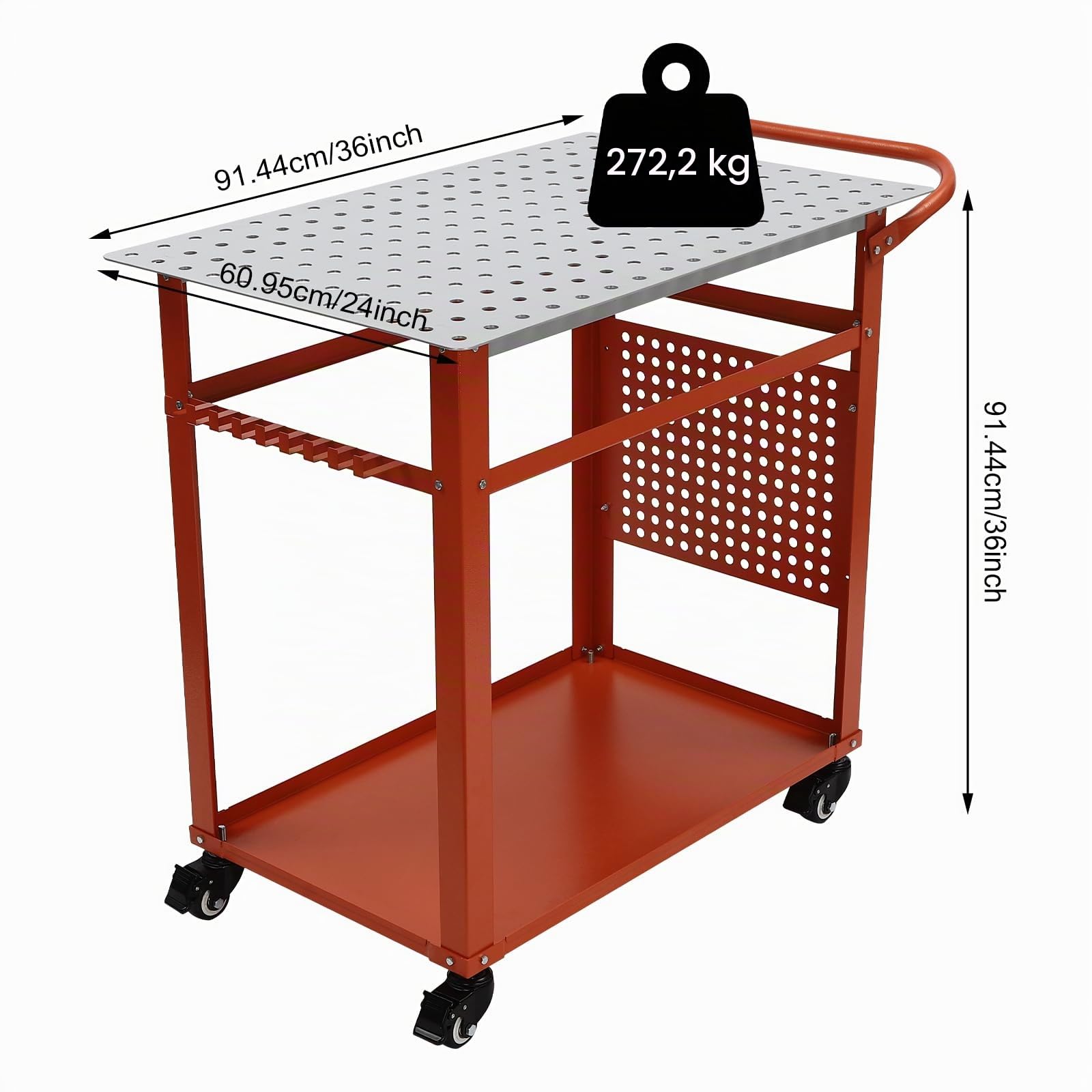 Banco da lavoro mobile multifunzionale, tavolo di saldatura, 600 kg, capacità di carico in acciaio, banco da lavoro su ruote, con doppio strato, 36 x 24 x 36 in