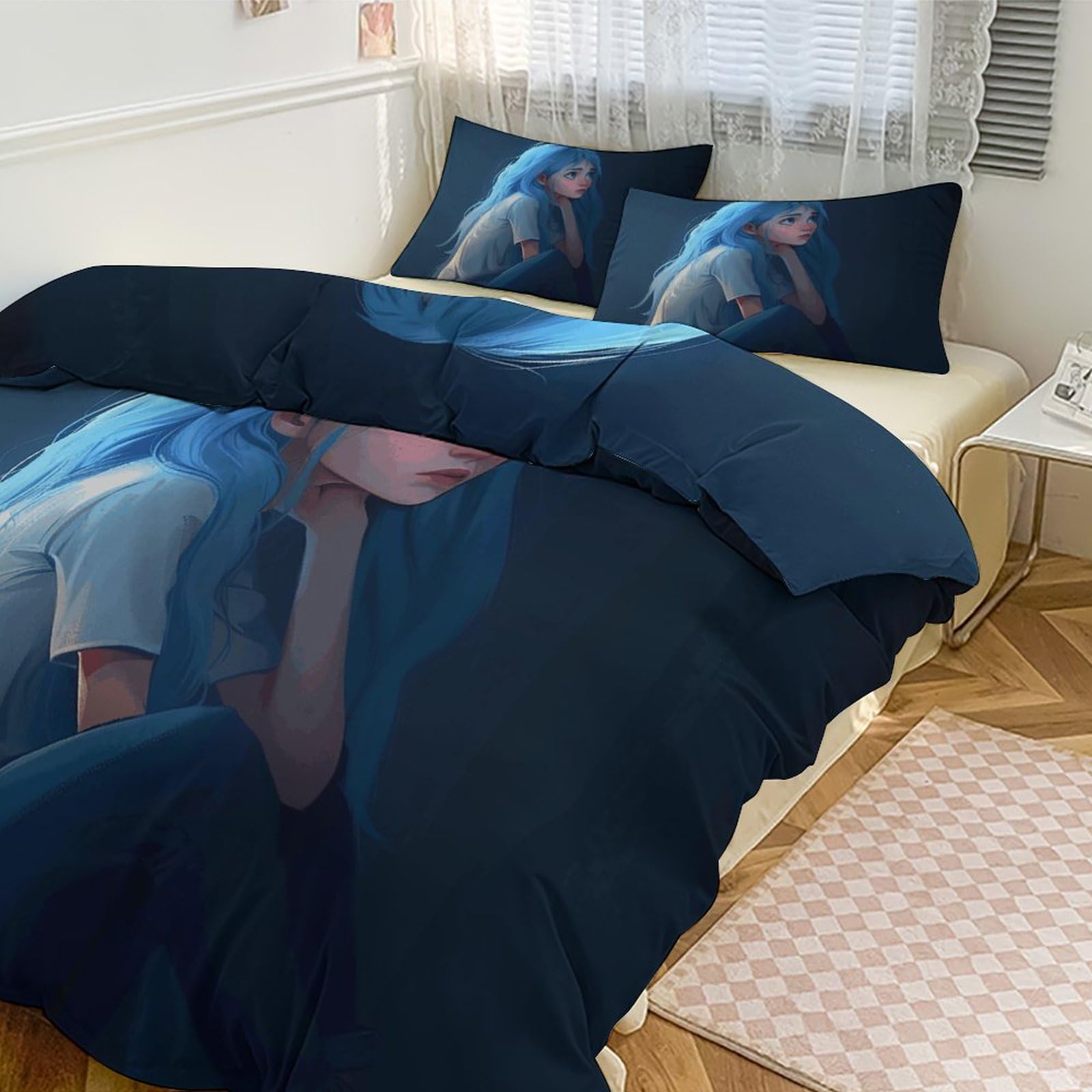 Parure de lit réversible en microfibre douce avec 2 taies d'oreiller pour lit double
