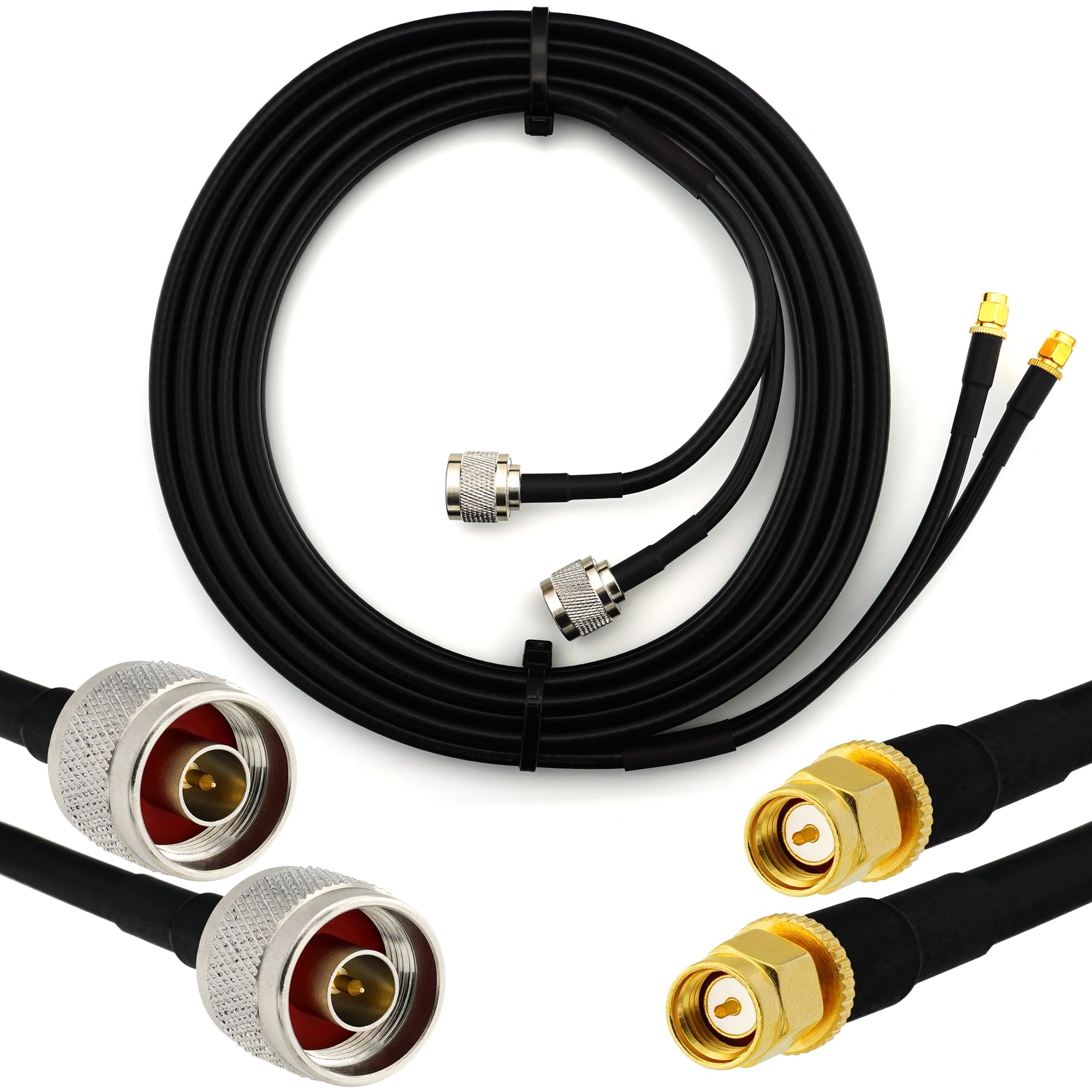 SMA Macho a N Macho 1m cable coaxial doble — SMA N Male cabl gemelo para GSM LTE router 4G 5G 6G antena repetidor WIFI exterior amplificador WIFI GPS — extensión HF-240 (LMR 240 equivalente)