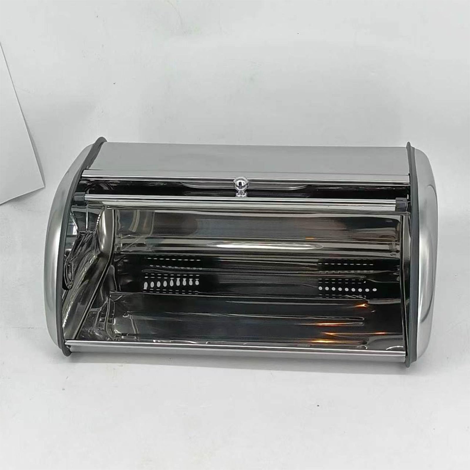 PANGBOER Contenedor de almacenamiento de pan con ventana de visualización, diseño enrollable de acero inoxidable, organizador de mostrador ventilado, soporte para repostería de cocina, recipiente