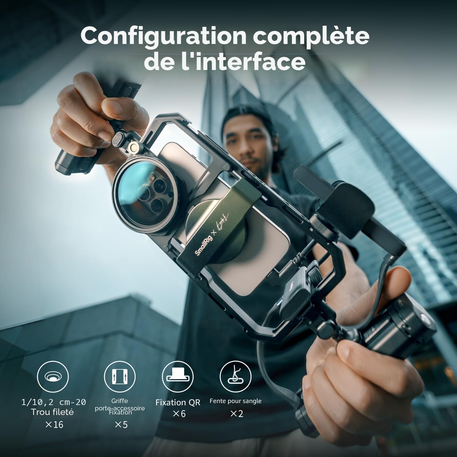 SMALLRIG x Brandon Li Kit Vidéo Mobile Tout-en-Un, Kit de Montage Vidéo Universel à Dégagement Rapide pour iPhone 17 pour Samsung, avec Filtre VND 67 mm, Poignées Rotatives sans Fil pour SSD M.2-4596B