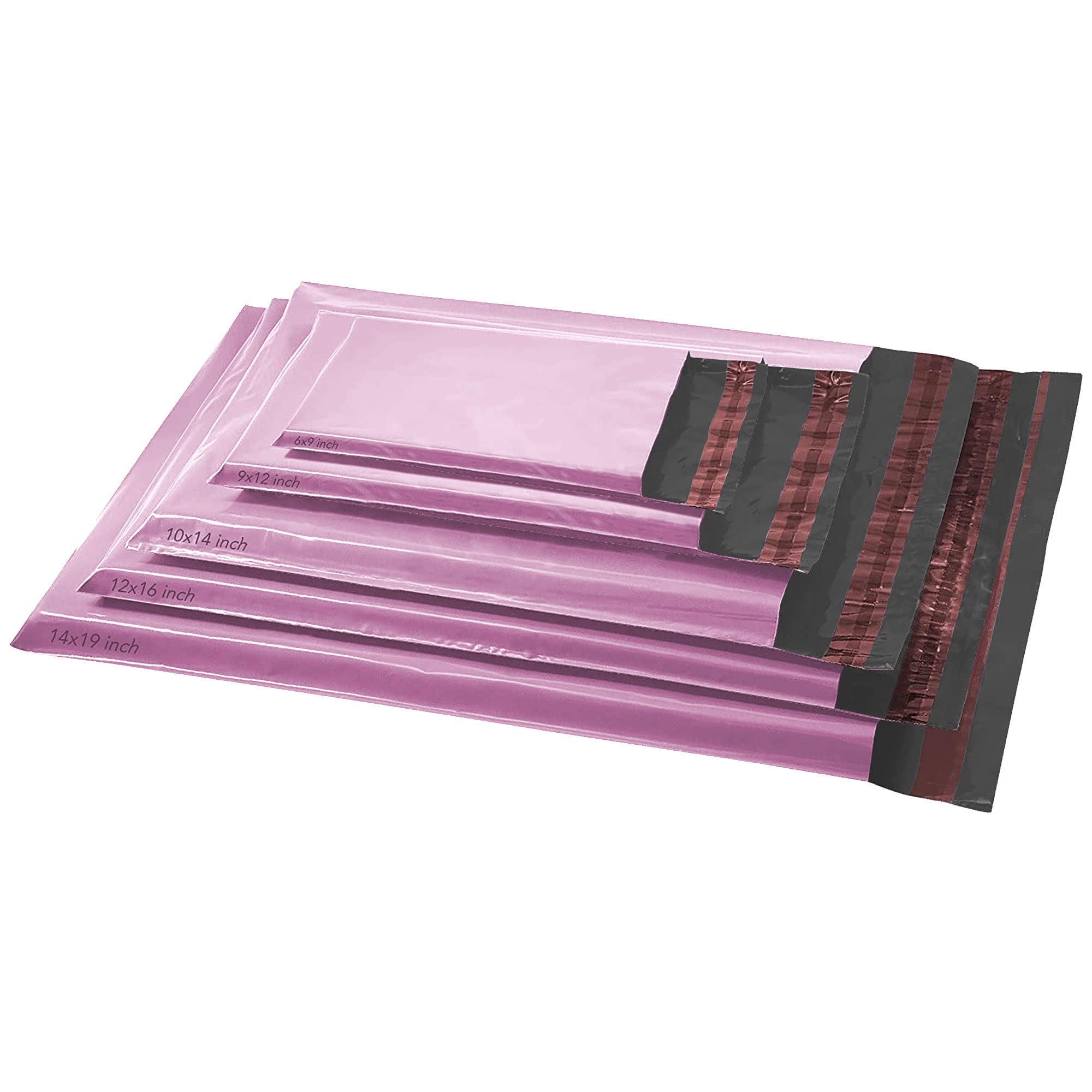 iSOUL 125 Mixed Plastic Mailing Postage Bags, Strong Self Seal Packaging Bag Assorted Size Mailers, Small to Large Bags for Shipping Postal Parcels Packages 5 Pink (MB125G)