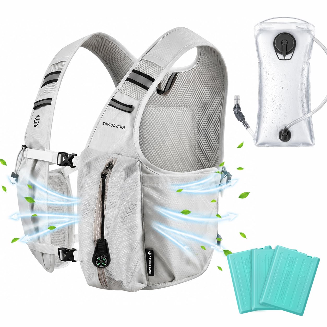 Cooling Hydration Vest with 2L BPA-Free Water Bladder, Running Vest with 3 Removable Cooling Packs, Lightweight Outdoor Pack for Hot Weather, Hiking, Cycling, Training