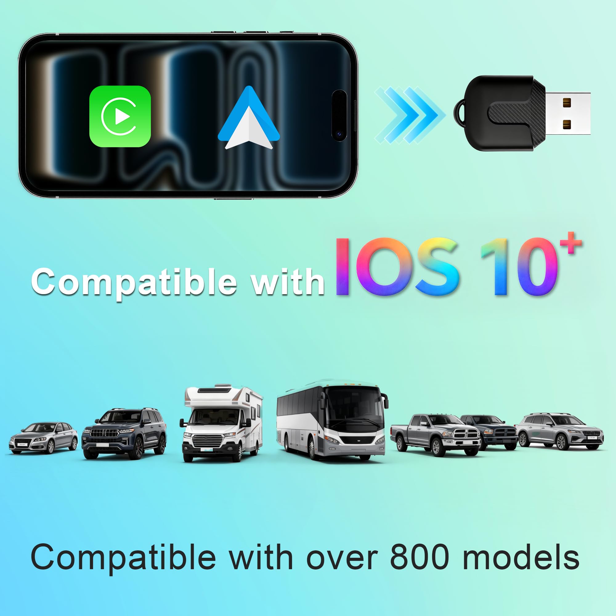 Carplay Inalambrico,Adaptador CarPlay Wireless Adapter Plug and Play La Nueva versión es rápida y Estable,Adecuada para y automóviles con Carplay