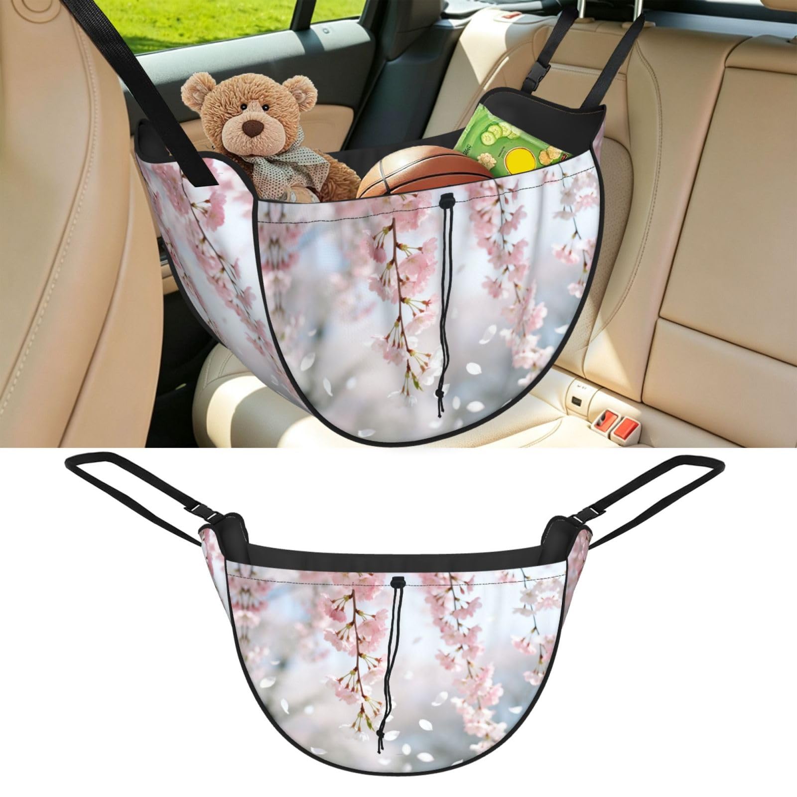 Cntdbu Black Cherry Blossom Branch Car Seat Organizer-Backseat Storage Bag For Travel
