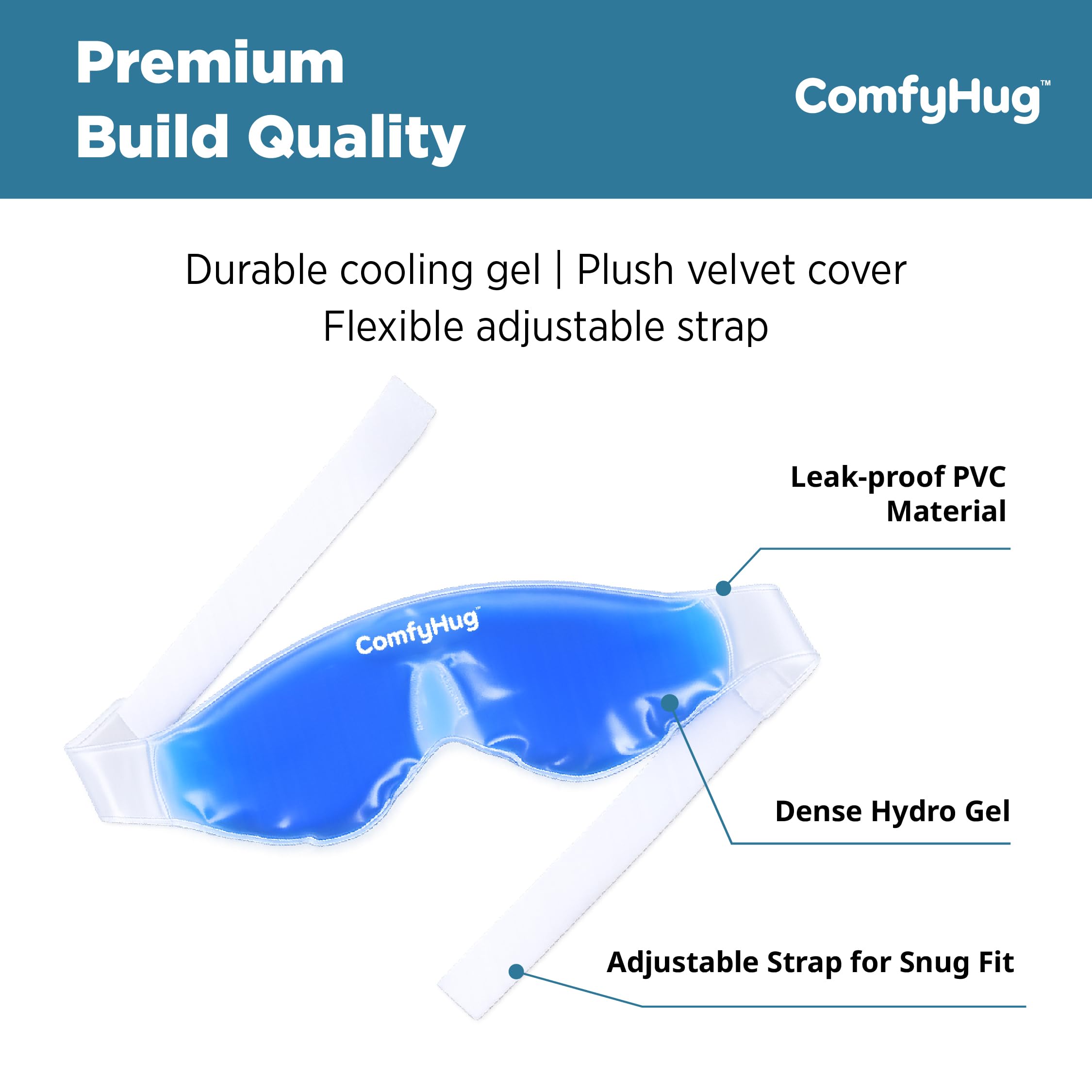 ComfyHug Cooling Gel Eye Mask for Puffy Eyes, Dark Circles & Migraines - Reusable Cold Compress Therapy Pack with Adjustable Strap for Sleep, Headaches & Eye Relaxation (Pack of 1) — Amazon image 5