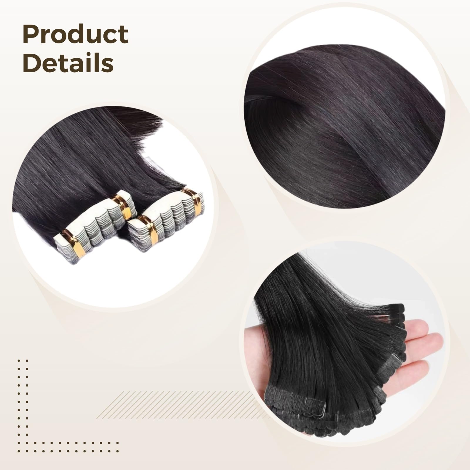 Tape-in-Haarverlängerungen aus Echthaar, 20 Zoll, 20 Stk., schwarze nahtlose Strähnen, leicht anzubringen und sicher, für mehr Länge und Volumen, natürliches Ergebnis