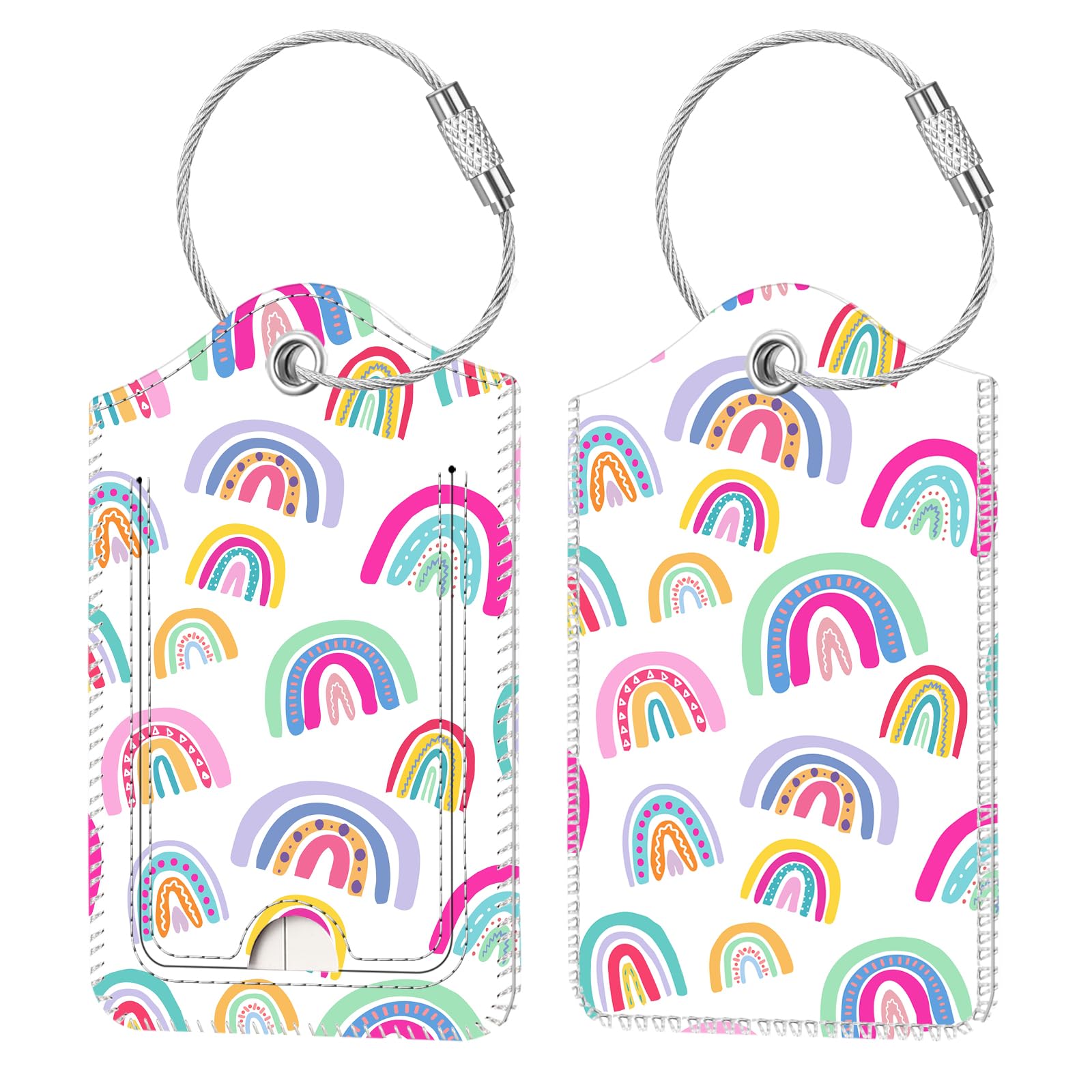 Fintie Luggage Tags Privacy Cover ID Label for Travel Bag Suitcase | with Stainless Steel Loop and Address Card, Starry Night, Dreamy Rainbow