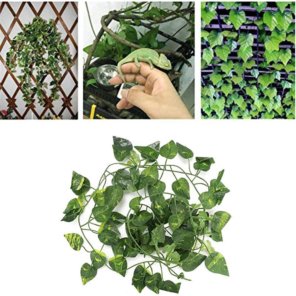 Pssopp Scindapsus Leaves 6.89Ft Artificial Vine For Reptile Habitat Decor - Green Flexible Fake Hanging Leaves Climber For Lizards Chameleons
