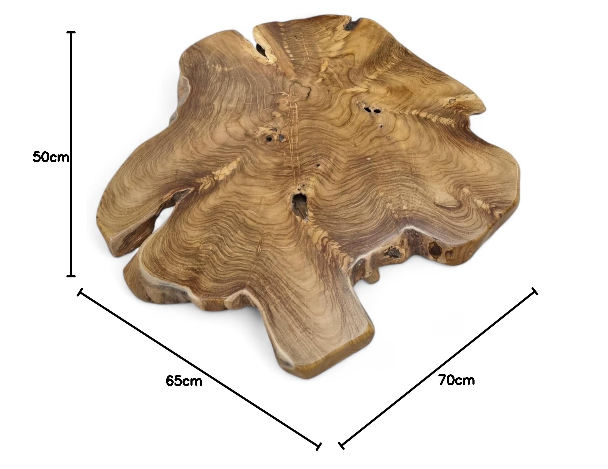 Kinaree ALOR Setar - Mesa de centro de madera maciza de teca maciza, diámetro 65-70 cm, con tablero de madera de raíz (50 x 65-70 cm)