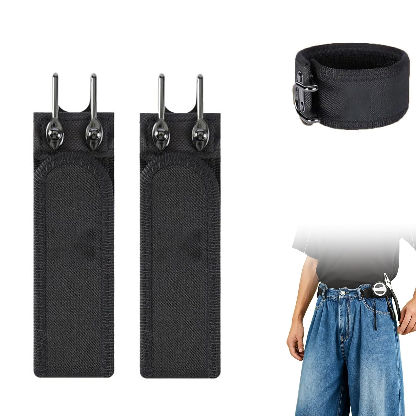 Kouamor Unisex Black*2 Buckleless Belt Hook, Metal Hook Elastic Belt, No Buckle Belts For Men, Adjustable Buckleless Belt Hooks, Gifts For Men, For Jeans, Work, Casual, Business, Home, Travel, Outdoor Hiking (Black*2)