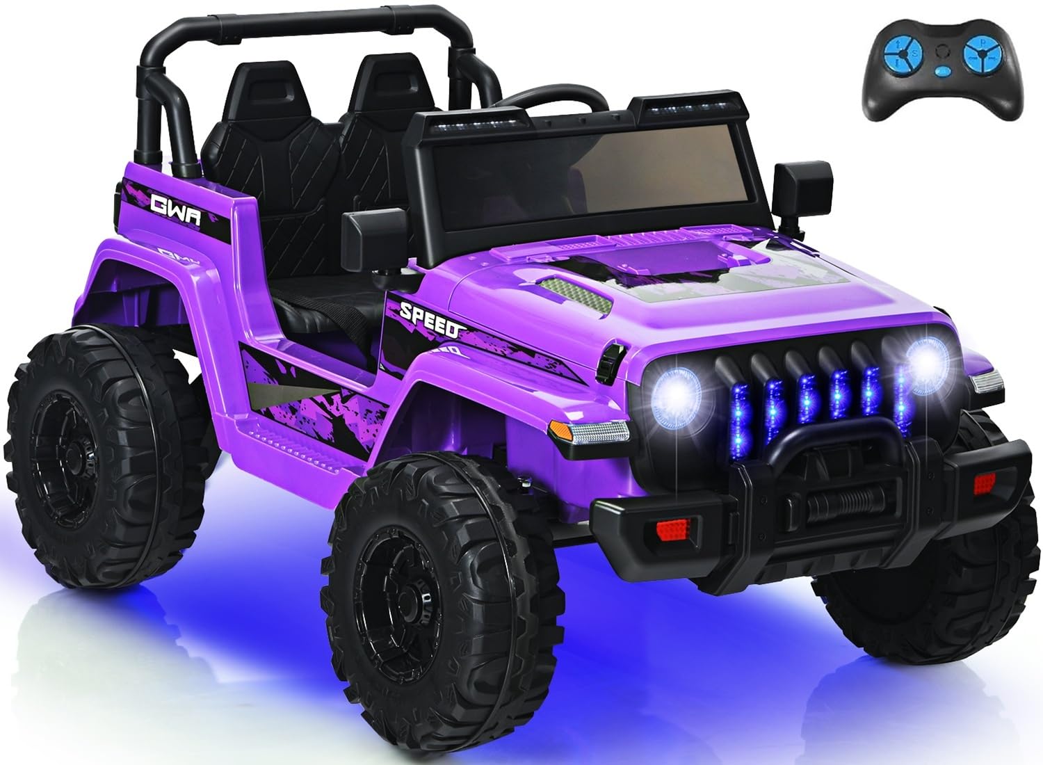INFANS Ride on Truck Car, 12V Battery Powered Electric Vehicles with Parents Remote Control, 3 Speeds, Bluetooth Music Radio, LED Lights, Soft Start, 4 Wheels for Boys Girls Kids Toddler (Purple)