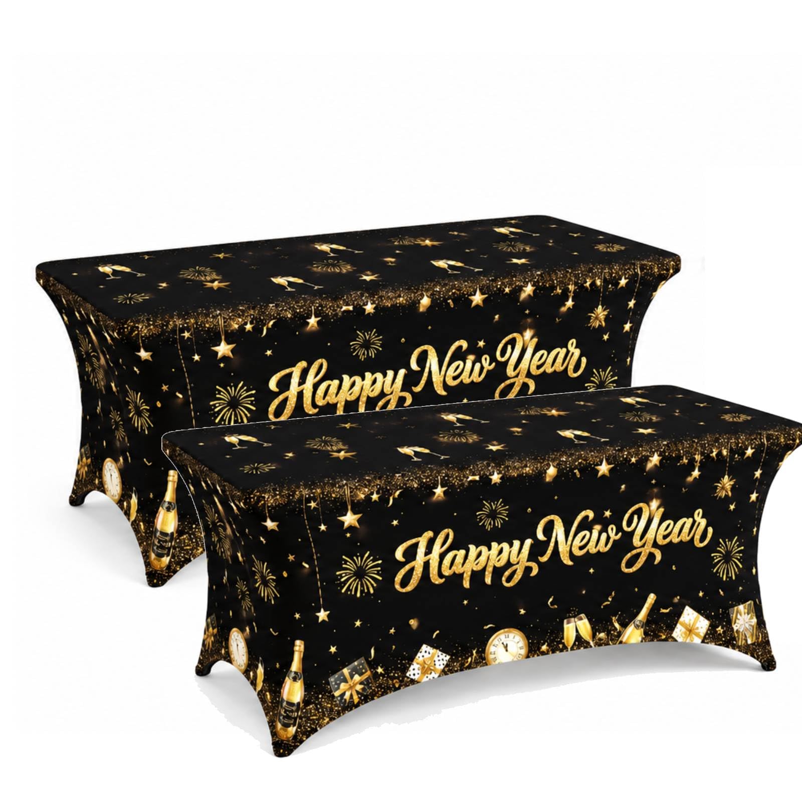 Moukeren 2 Pcs Happy New Year Tablecloth 6ft New Year Stretch Table Covers