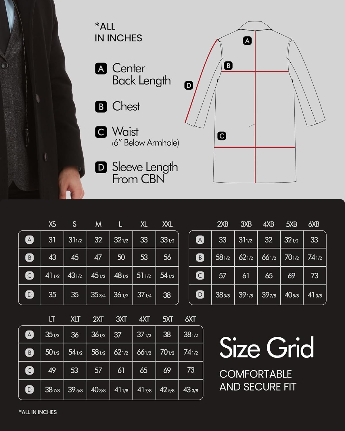 Adam Baker Men's Wool Coat | Classic Fit, Single-Breasted Overcoat | Big and Tall Winter Coats for Men | Wool Blend Jacket - Image 8