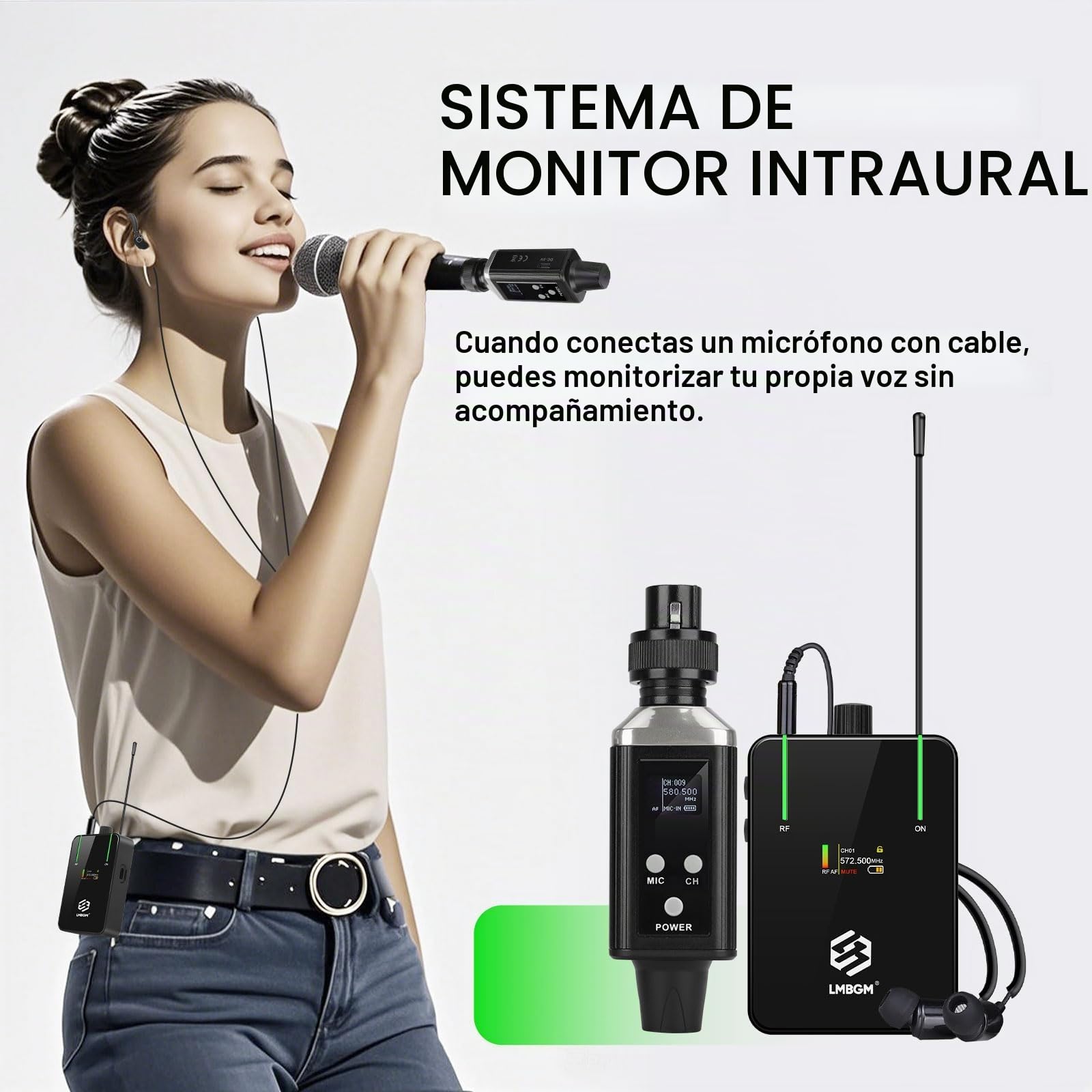 AR9 UHF - Sistema de monitor intrauditivo inalámbrico mono y receptor de cinturón para estudio, ensayo de banda y actuaciones en vivo (AR9-1-BK)