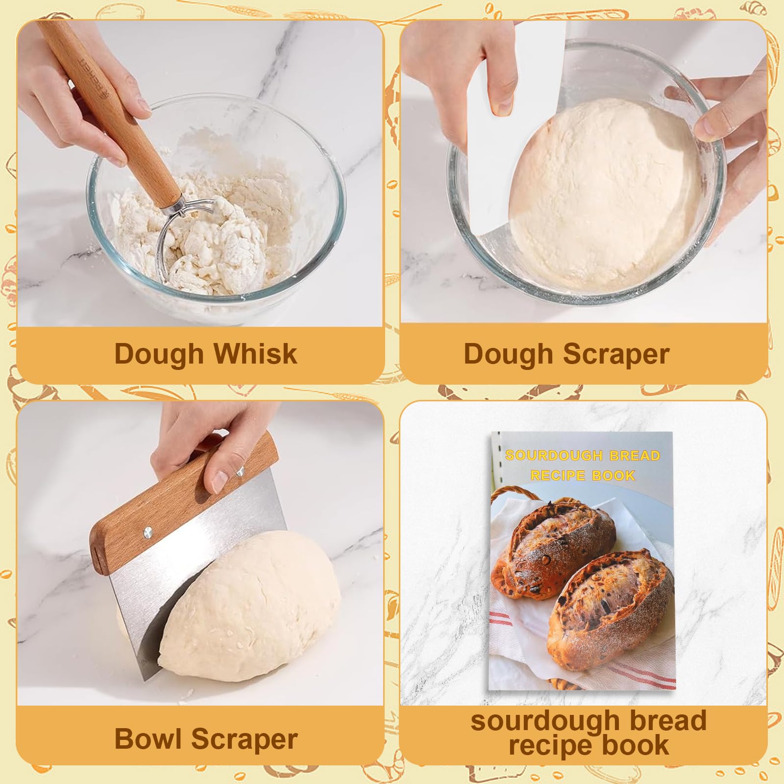 31 Piezas Banetones para Pan, Cesta de Fermentación para Pan con 23cm Ovalada + 25cm Redondo, Tarro de Fermentación, Bolsa de Almacenamiento, Accesorios para Hornear Pan