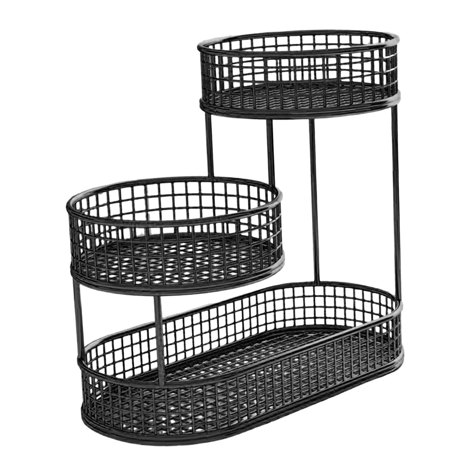 Alcxazs Black Breathable Vegetable Storage Basket Countertop Metal Wire Fruit Organizer Keeping Produce Fresh And Visible Daily Vegetable Bread Holder Stand For, 32X32cm