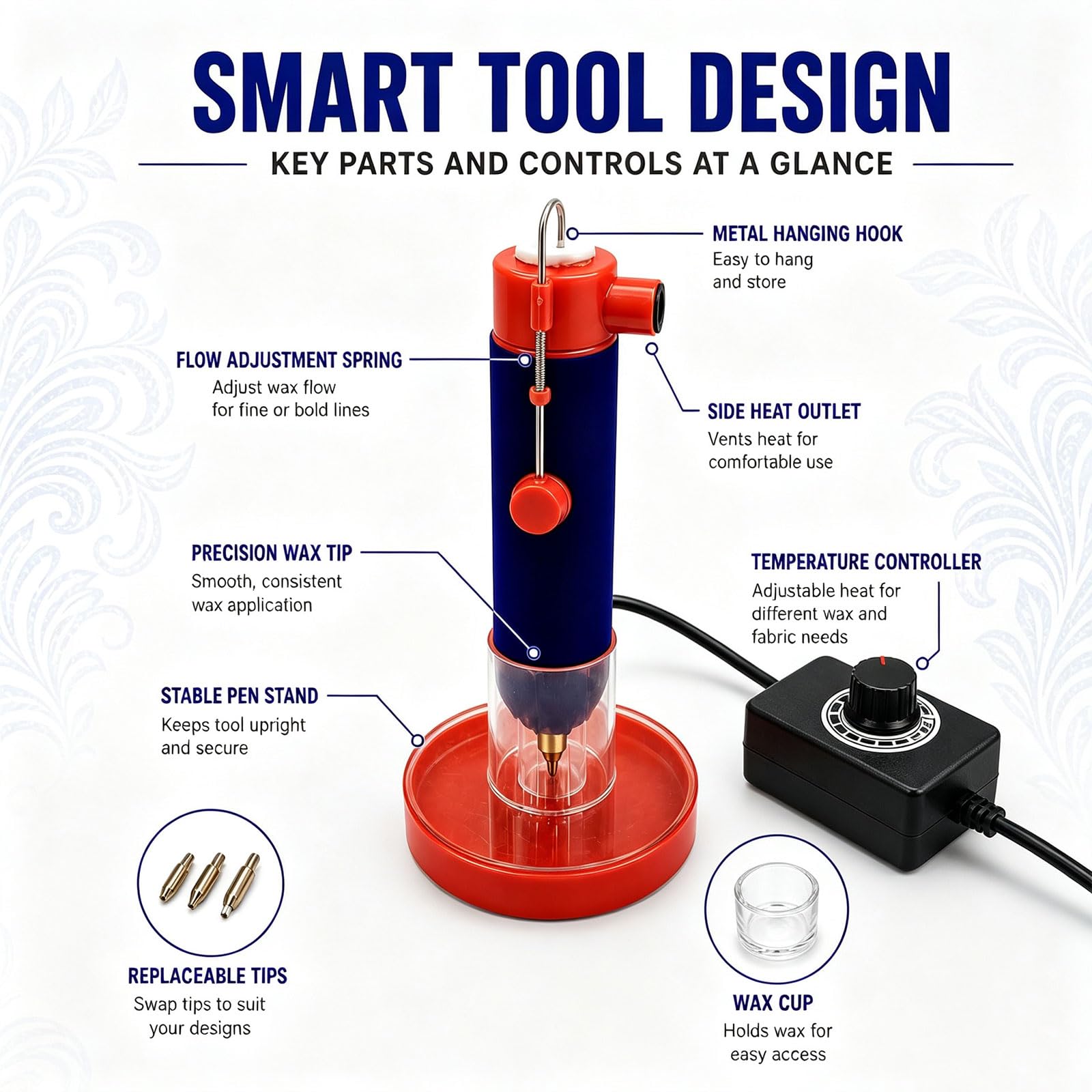 Lápiz de Cera Kistka Eléctrico con Temperatura Ajustable | Lápiz para Estampado Batik, Kit de Herramientas Batik, para Pintar y Dibujar sobre Tela y Actividades(A)