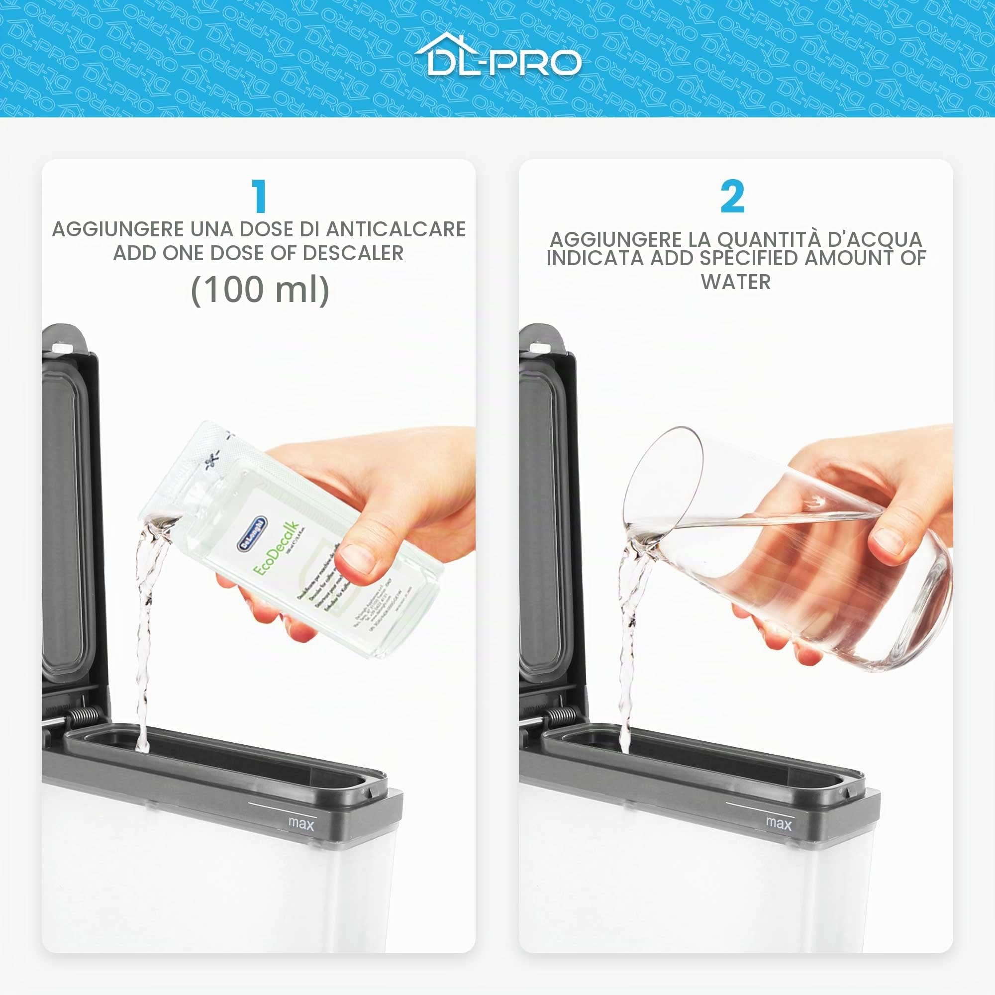 DL-Pro 3x Anticalcare EcoDecalk Mini 6 x 100 ml compatibile con DeLonghi 5513292821 DLSC003 Macchina da caffè con spazzola di pulizia