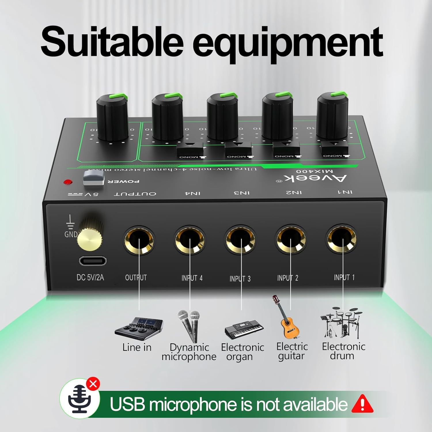 Aveek 4 Channel Mixer, Mini 4 Stereo Audio Mixer - Image 4