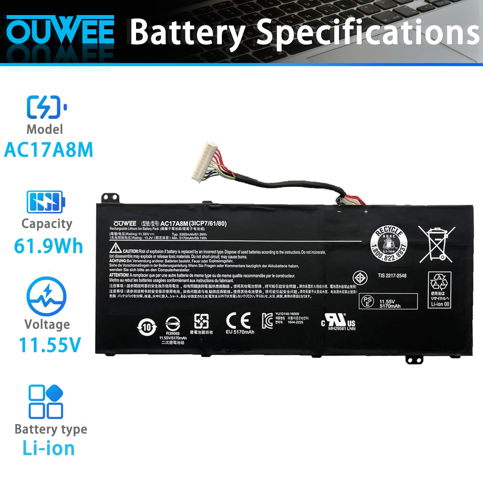 Amazon.com: OUWEE AC17A8M Laptop Battery Compatible with Acer Spin