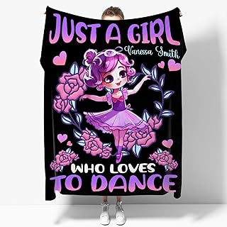 Personalized Blanket with Just A Girl Who Loves to Dance Custom Name Flannel Blanket Soft Throw Meaningful Gift for Toddlers Girls Boys Kids Pets Daughter Son 50 * 40