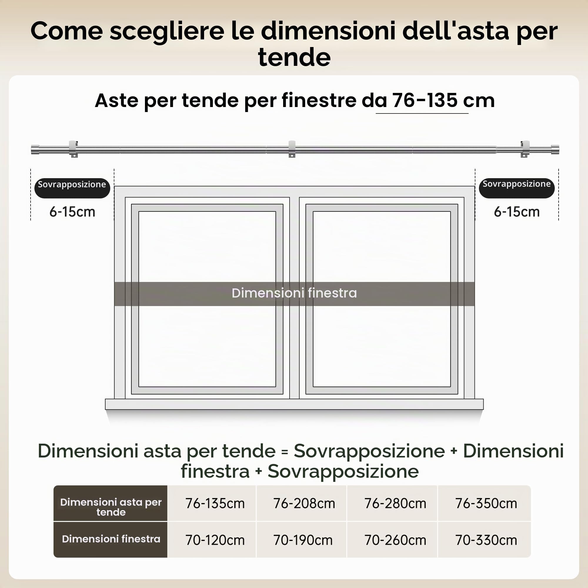Aste per Tende Allungabili 76-135 cm 19 mm Nichel Spazzolato