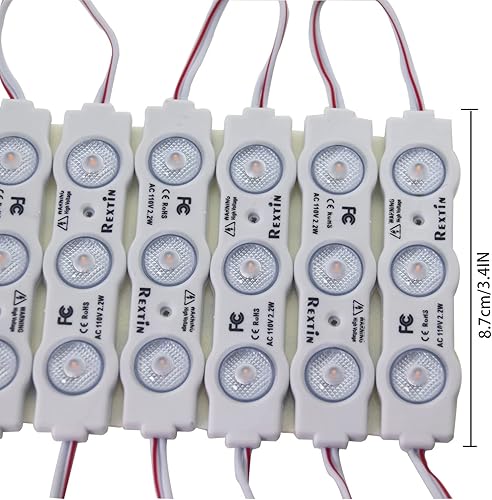 Miniatura 3 de REXTiN Super Bright 100pcs 110V 2835 3 LED Module Storefront Lights Azul 250LM por módulo Luz decorativa impermeable para letreros de letras