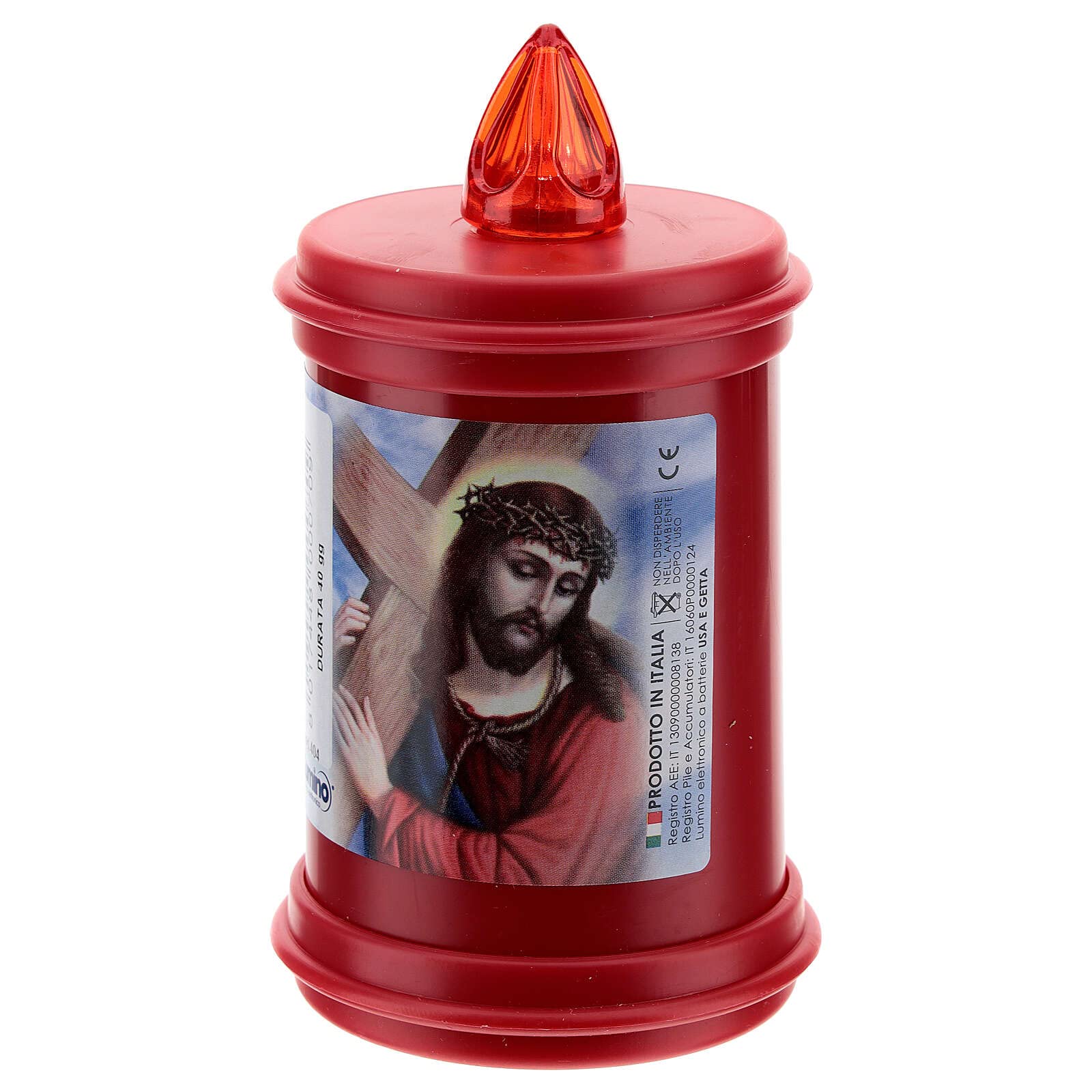 Holyart Votive Candle in red Plastic, Electric, Lasting 40 Days, Our LadyHeight: 10.5 cm|Max Height: 13.5 cm|Diameter: 7.5 cm