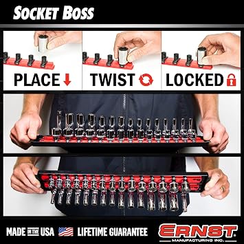 Ernst Manufacturing 8498HV 13-Inch Socket Boss, Premium 3-Rail Multi-Drive Socket Organizer, High Visibility - Made in USA