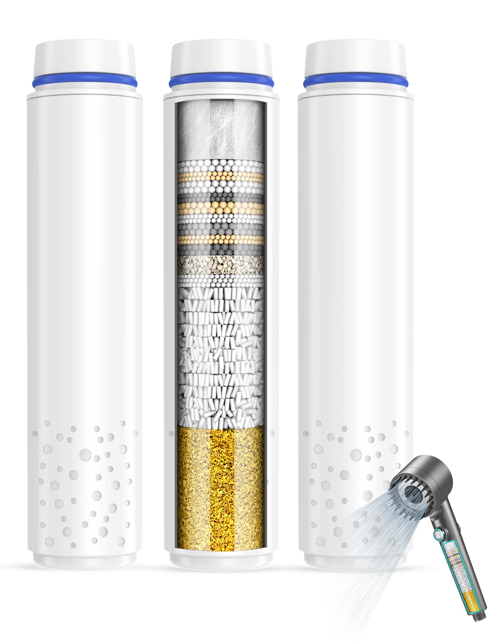 MEKO Confezione da filtri solo per doccetta con ASIN B0CGHXYM1Y / B0D3V9W5P5 di MEKO,5 strati di filtro di ricambio per acqua dura (Blu - Confezione da 3)