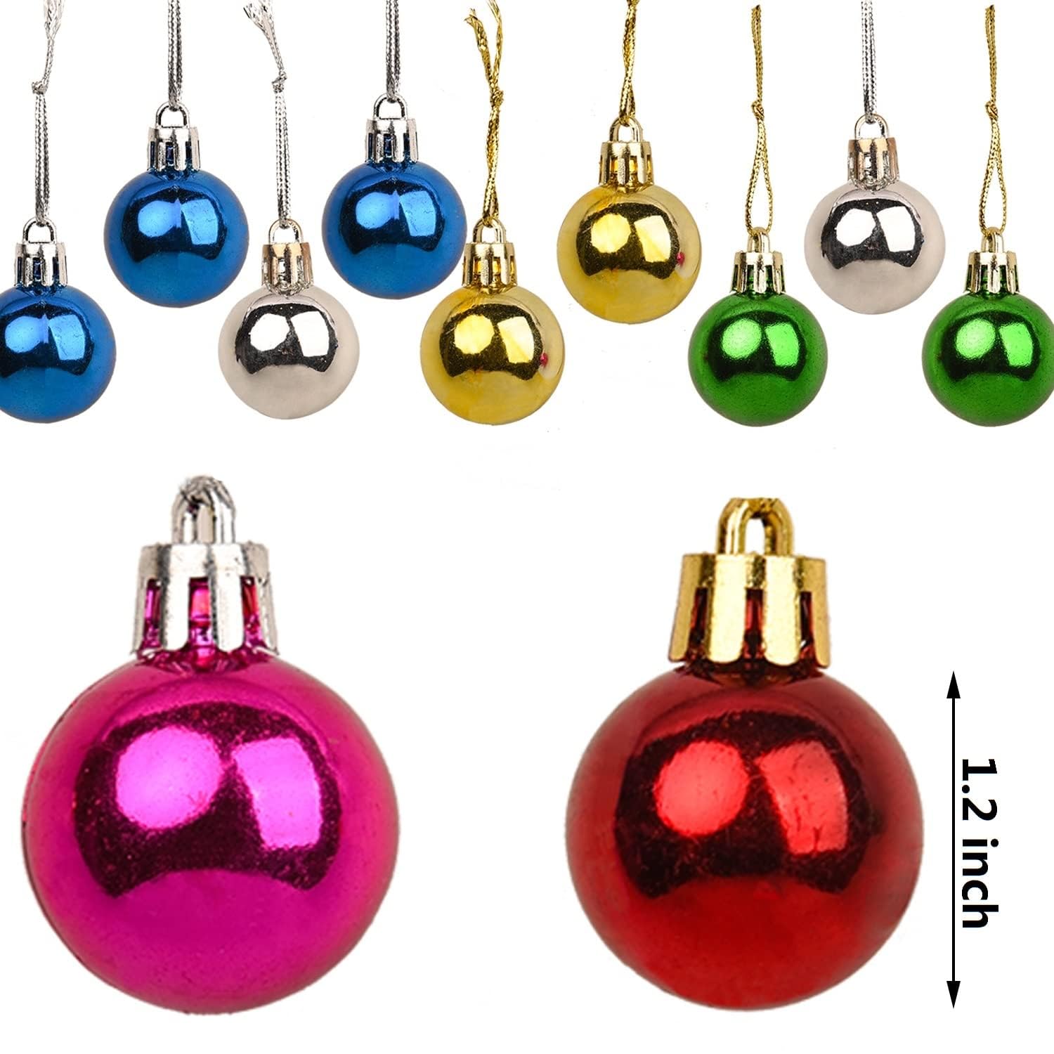 XNHIU 12 Pack 1.2inch Mini Bauble Mini Christmas Tree Baubles Decorative Hanging Ornaments Christmas Tree Pendants(Gold) - Image 2