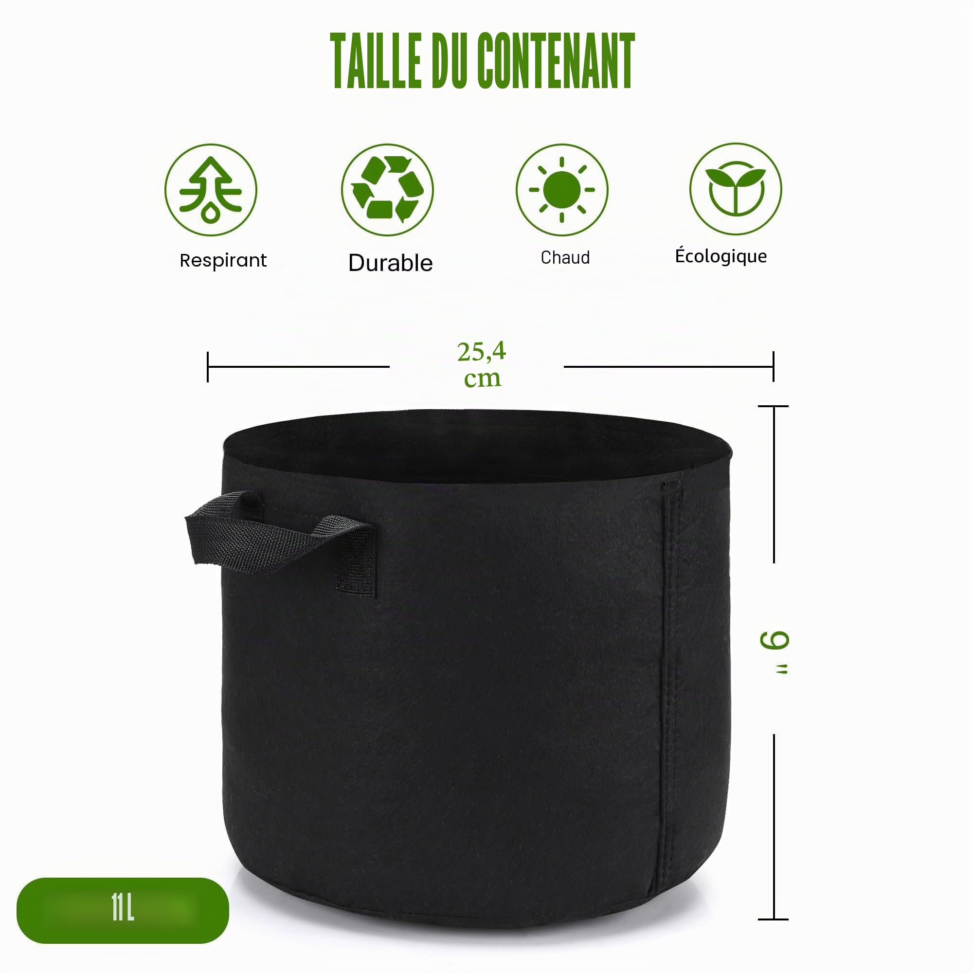 OPPOLIFE Lot de 12 Sacs de Culture pour Plantes de 10 litres, Pots en Tissu d'aération Robustes avec poignées pour Jardin et Plantation en extérieur (Noir)
