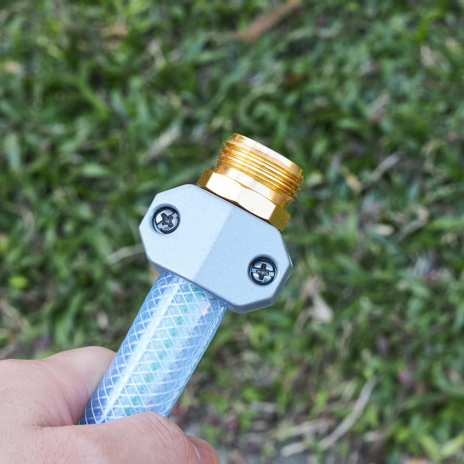 Garden Hose Repair Fittings, Aluminum Mender Female and Male Hose Repair Connector with Zinc Clamp.4 Pack with 4 green washers