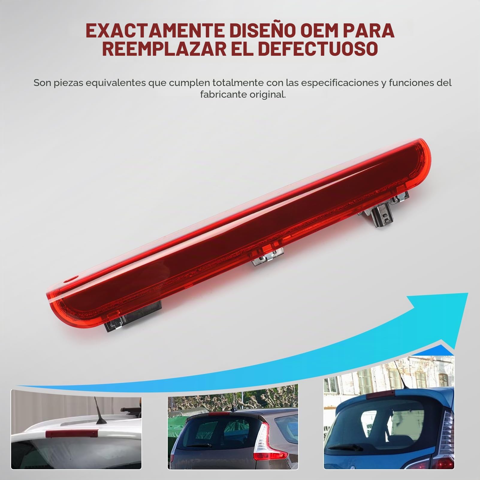 tercera luz de freno, luz de freno montada en alto 265900006R para Megane MK3 Hatchback 2008–2016, luz de freno trasera alta