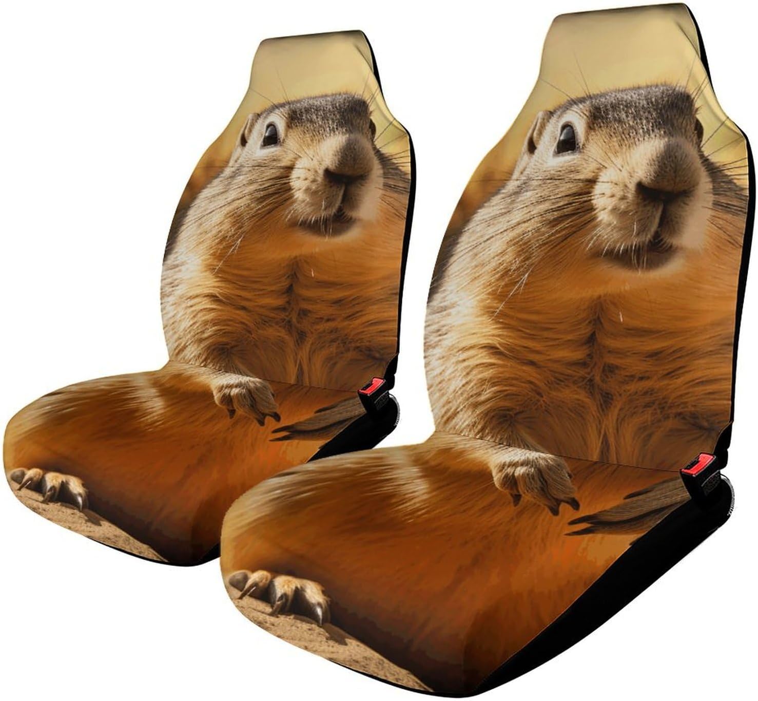 Breathable Car Seat Cover Hand Drawn Groundhog Car Front Seat Protector with Elastic Band Edge Auto Seats Cushions Cars Interior Accessories Fit SUV Sedan Van Truck 1PCS