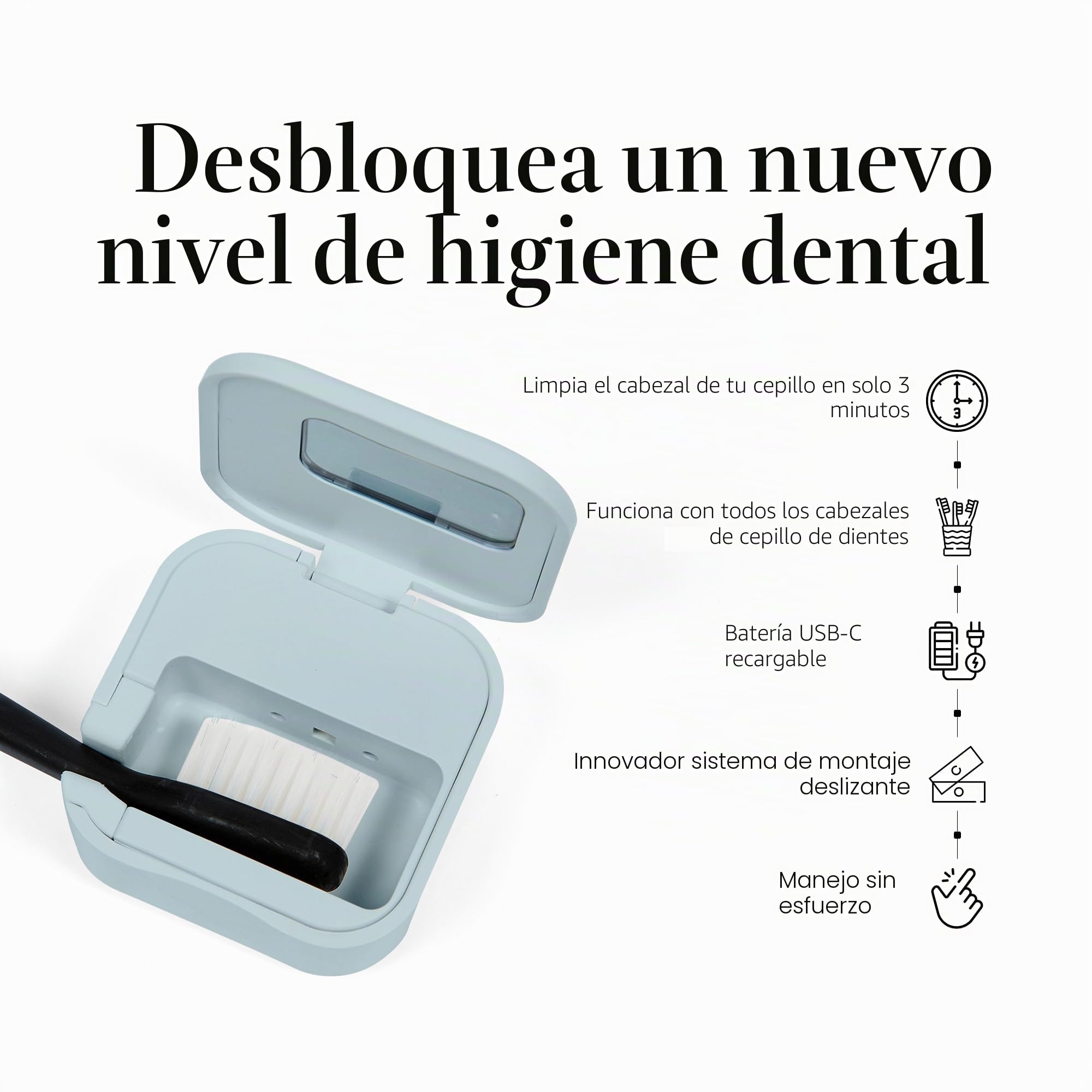 Mondano Desinfectante y soporte para cepillo de dientes UV-C, funda para cepillo de dientes manual/eléctrico, para cualquier cabezal de cepillo de dientes, funda de viaje para cepillo de dientes