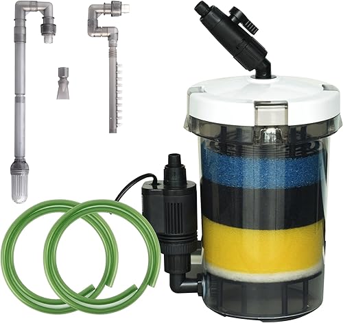 Filtro de recipiente de 105 GPH, filtro externo de acuario, máquina de limpieza de circulación de agua ultra silenciosa con bomba de agua,