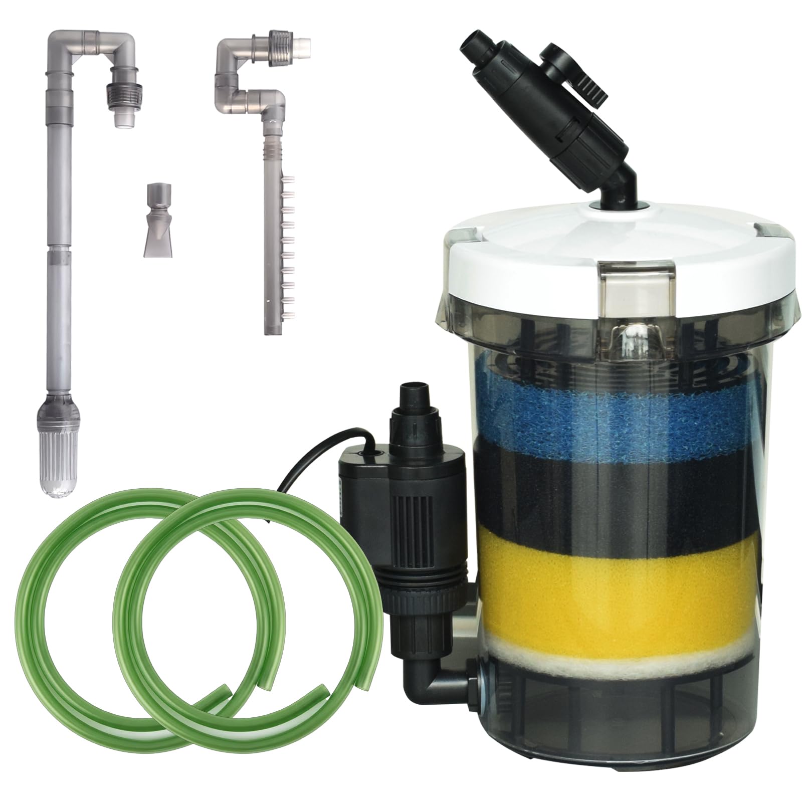105GPH Canister Filter, External Aquarium Filter Ultra-Quiet Water Circulation Cleaning Machine with Water Pump, 4 Layer Filtration for Fish Tanks and Aquariums Up to 75 Gallons