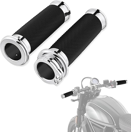 Amazicha Empuñaduras de manillar de motocicleta cromadas de 1 pulgada compatibles con Harley Davidson Sportster Honda, Yamaha, Suzuki, Kawasaki,