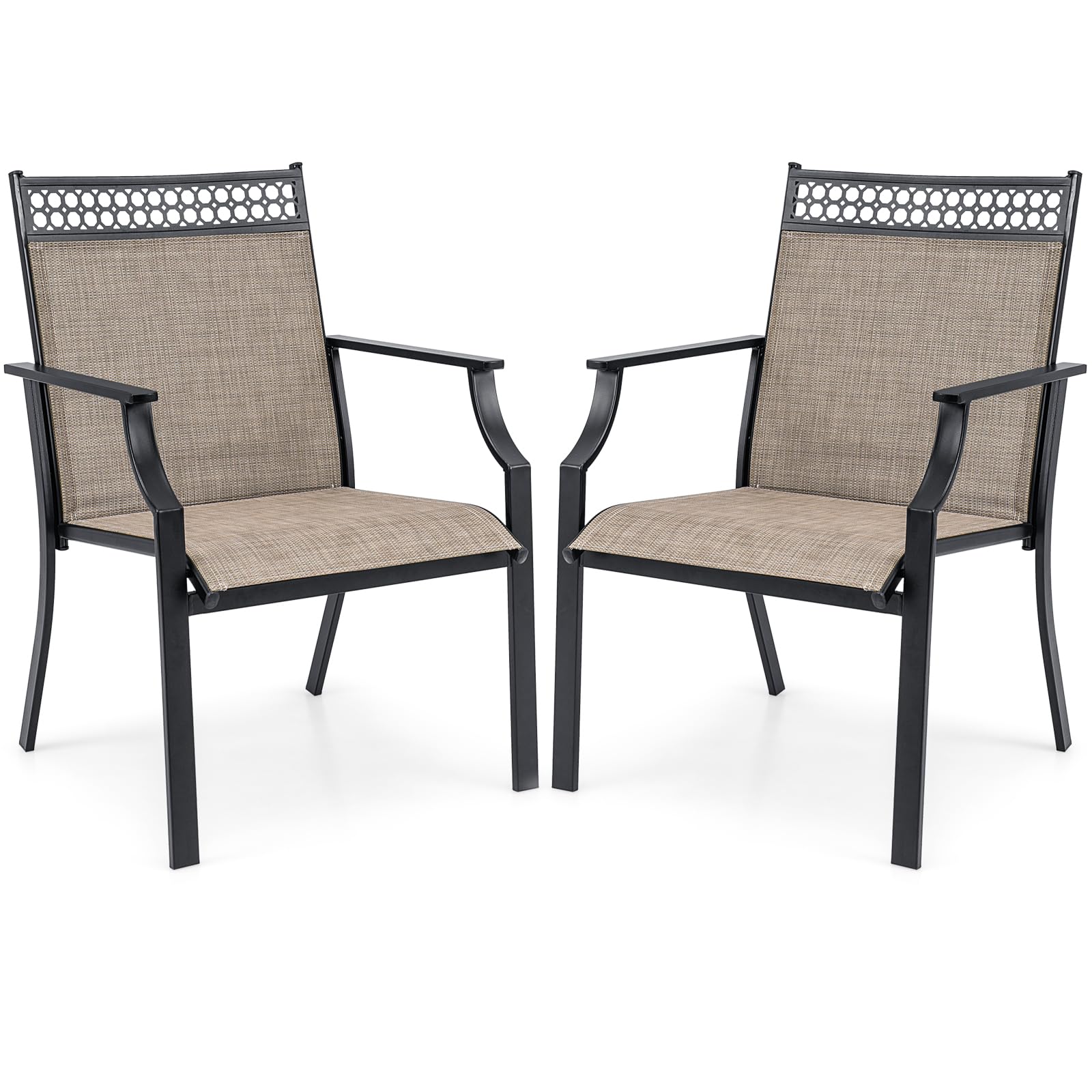 Giantex Patio Chairs Set of 2, Outdoor Chairs with All Weather Fabric, High Backrest, Armrests, Heavy Duty Metal Armchair, Outside Dining Chairs for