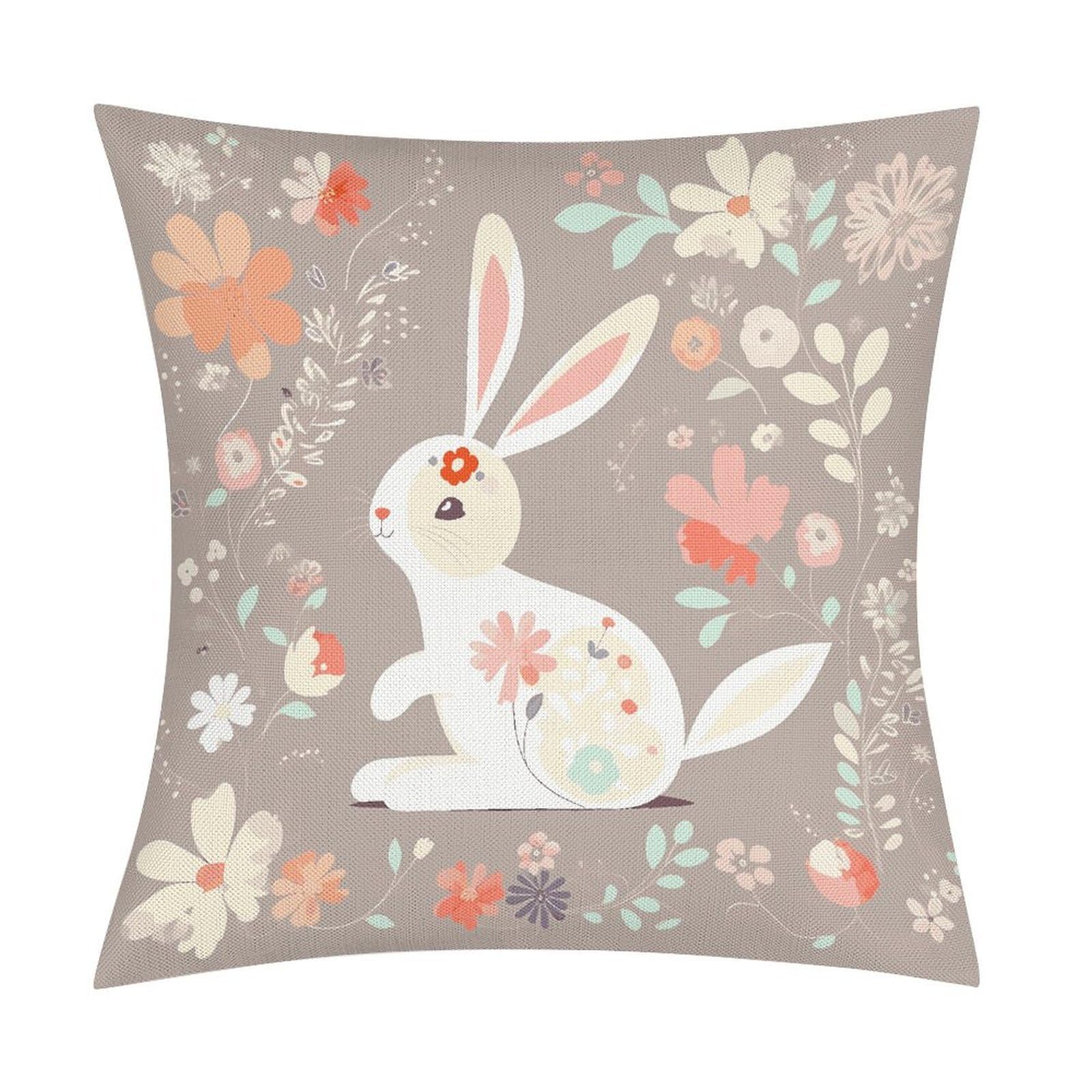Fodpand Style Easter Bunny Floral Pillow Covers 18X18 Inch, Pillow Cases Boho Farmhouse, Throw Pillow Covers For Couch Sofa Bed Spring Home Decor