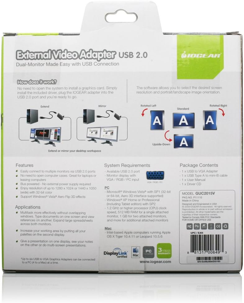 IOGEAR USB 2.0 External VGA Video Card GUC2015V