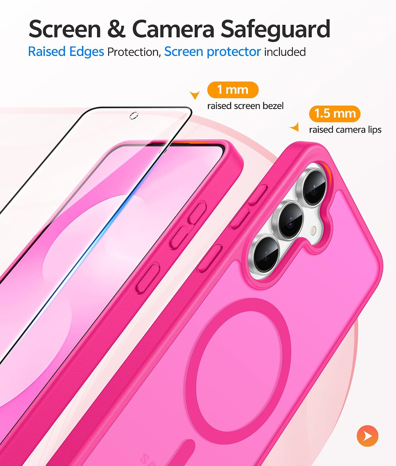  for Samsung Galaxy S25 FE Case, Fit for Magsafe, Screen Protector | Translucent Matte Magnetic Back, 14FT Military Grade Drop Protection, Slim Shockproof Protective Phone Cover, Hot Pnik thumbnail
