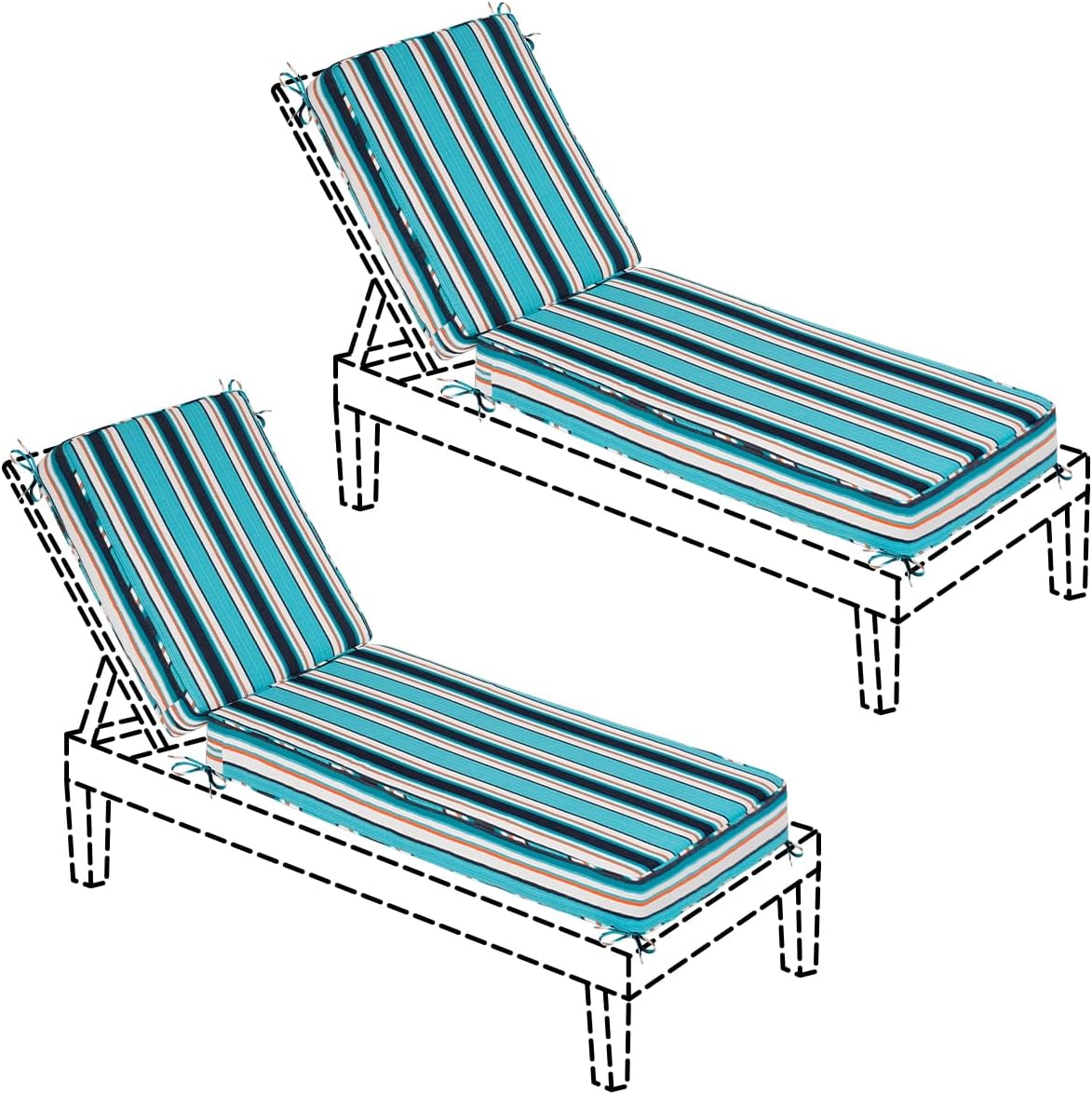 Sunbrella Chaise Lounge Cushion Set of 2, 80 x 26 x 4 Token Surfside