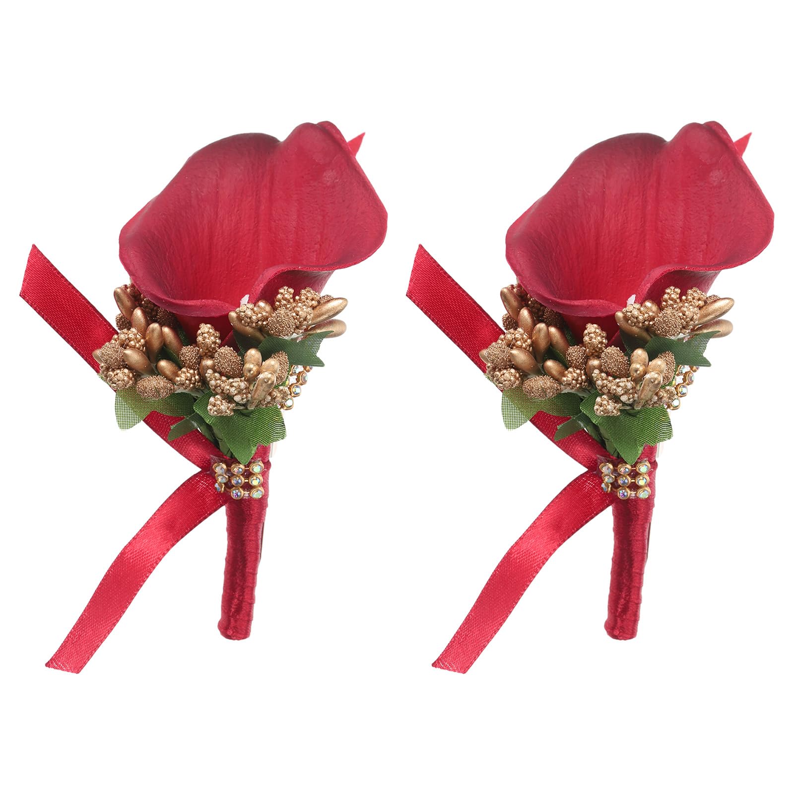 PATIKIL Calla Lily Boutonnieres for Men 2 Pack Handmade Groom Groomsmen Boutonnieres Corsages with Pins for Wedding Ceremony Anniversary Party Prom Purple-Red