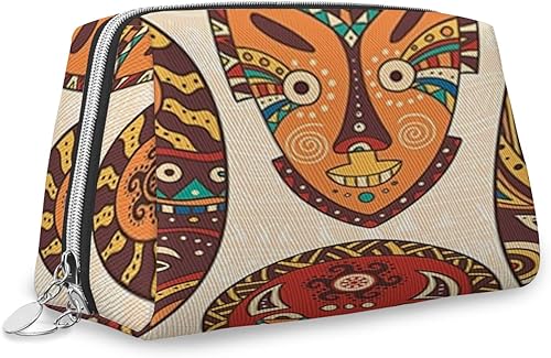 jarenap Bolsa de maquillaje grande de cuero con cremallera, organizador de cosméticos de viaje para mujeres y niñas, Marrón_8, Arte africano