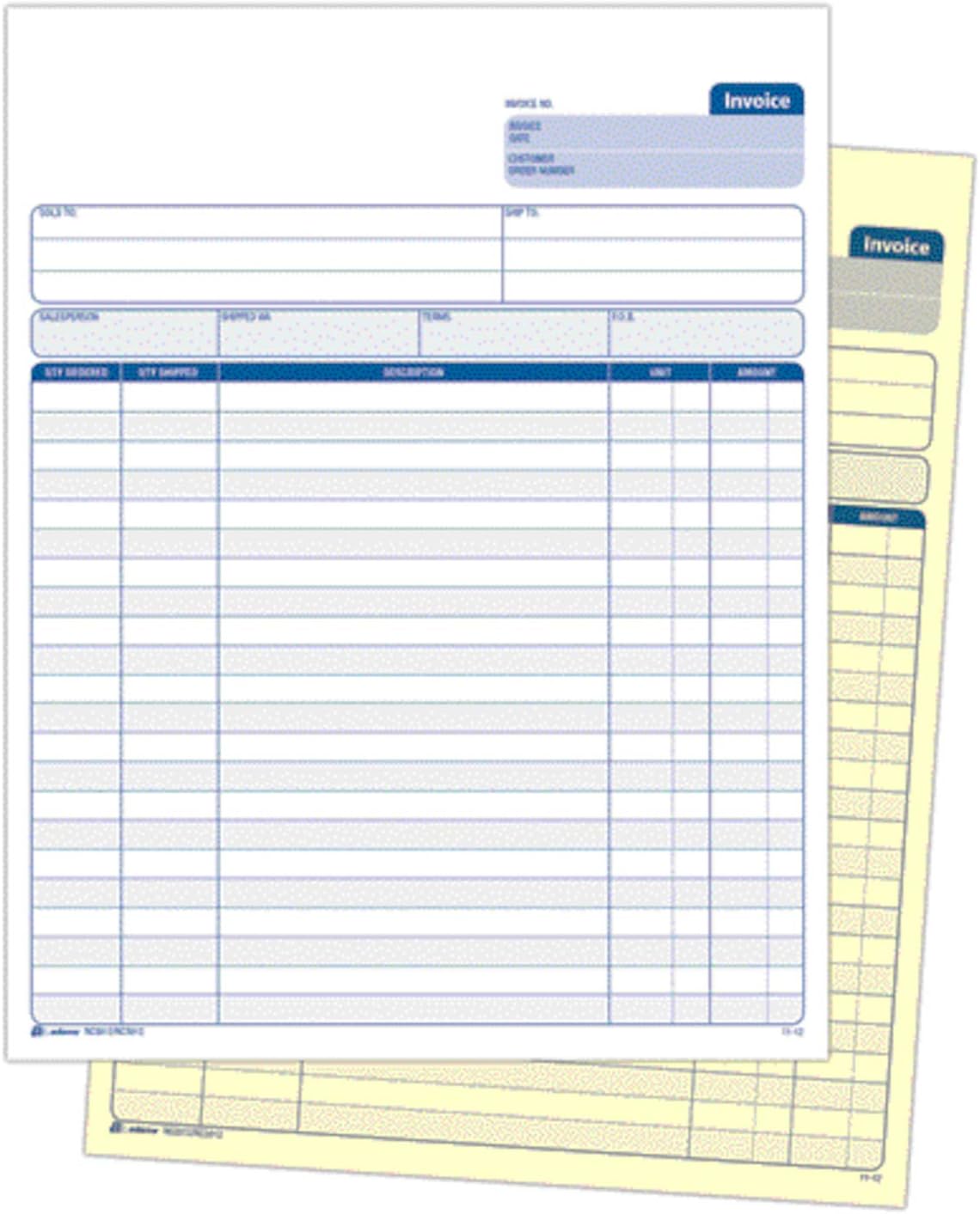 Adams Invoice Unit Set, 8.5 x 11.44 Inch, 2-Part, Carbonless, 100-Pack, White and Canary (NC2812)