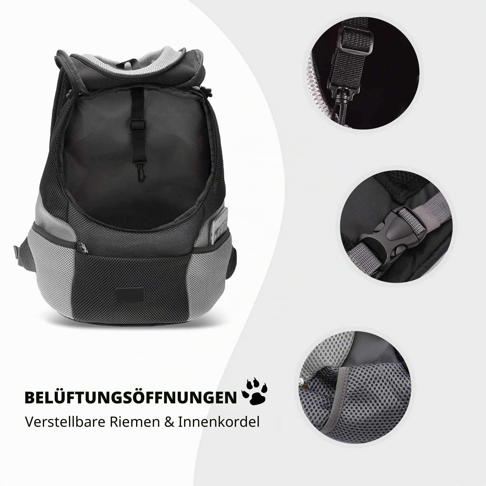 PETCUTE Rucksack für Haustier Atmungsaktive Verstellbar Haustiertragetasche Rucksack mit Fenster,Haustier Tasche für Hunde,Gepolsterter Schultergurt,Airline Genehmigt,Schwarz,L