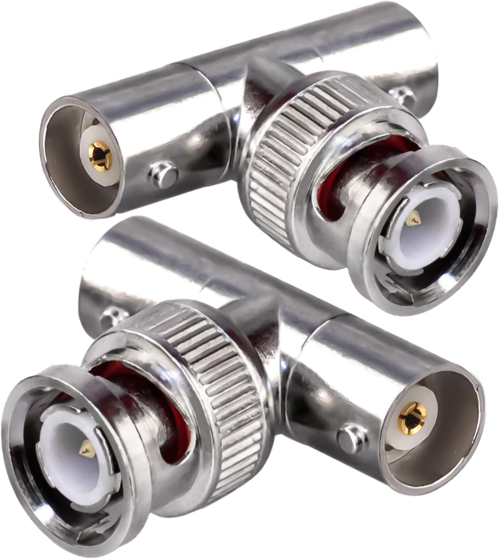 TUOLNK 2PCS BNC Triple Tee Connector BNC Male to Dual Female T Shape RF Coaxial Adapter for Coax Cable Security CCTV DVR Camera 3 Way Splitter Combiner